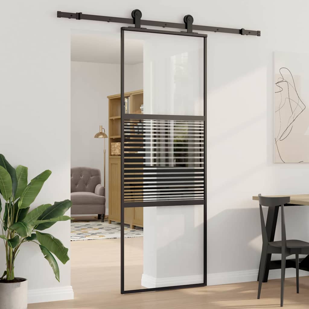 vidaXL Ușă glisantă Negru 76 x 205 cm Sticlă securizată, Aluminiu