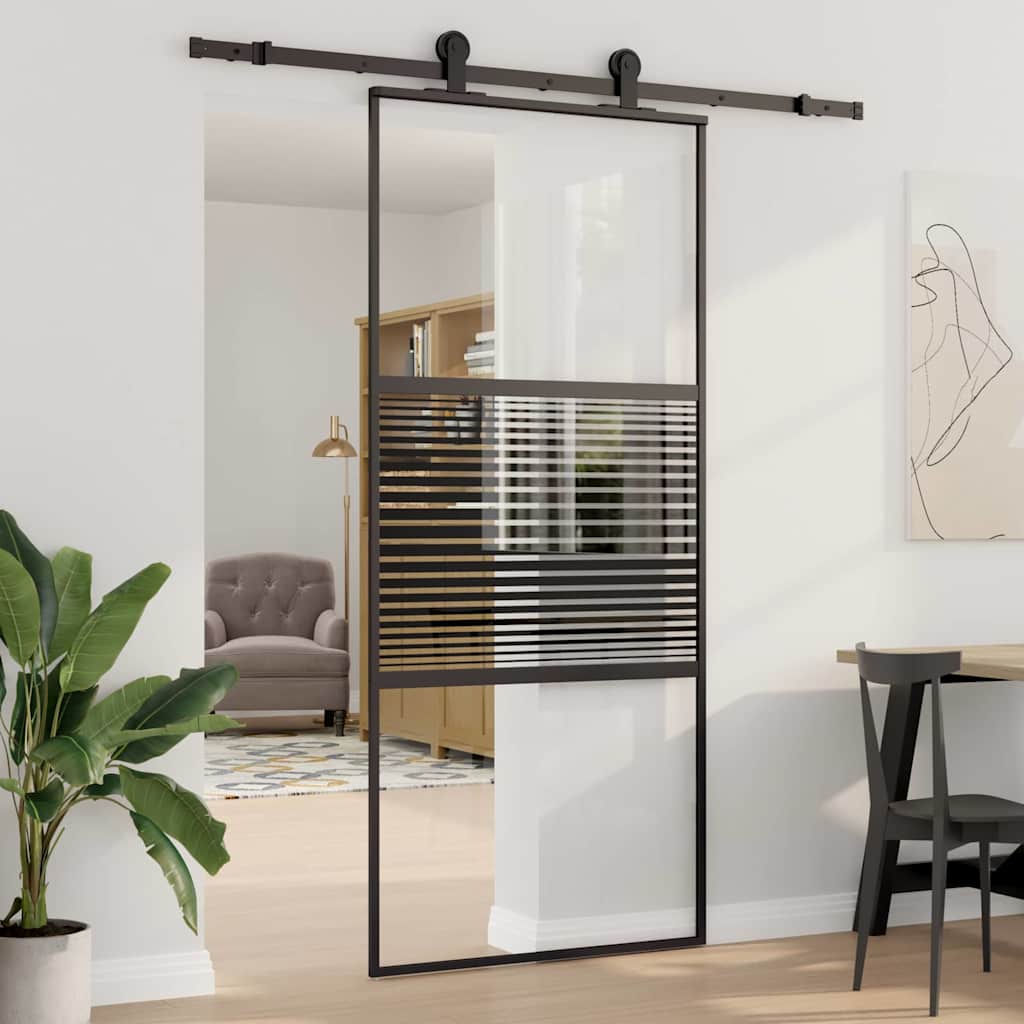 vidaXL Ușă glisantă Negru 90 x 205 cm Sticlă securizată, Aluminiu