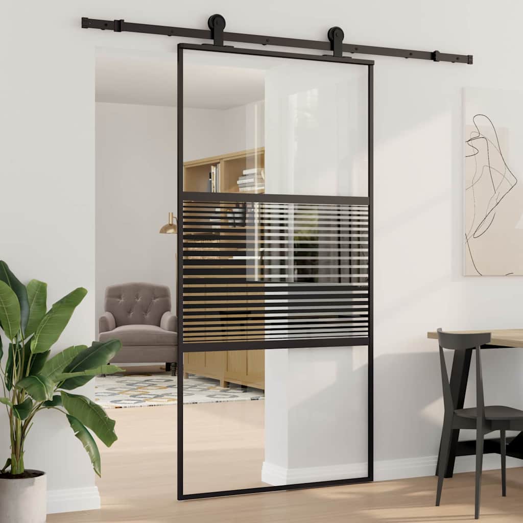vidaXL Ușă glisantă Negru 102.5 x 205 cm Sticlă securizată, Aluminiu