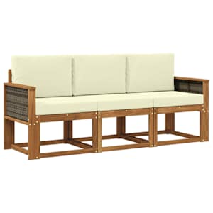 Zunanja garnitura za sedenje z blazino 3 pcs Naravna in smetana