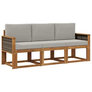 Zunanja garnitura za sedenje 3 pcs Naravna in svetlo siva