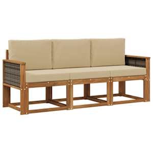 Zunanja garnitura za sedenje z blazino 3 pcs Naravna