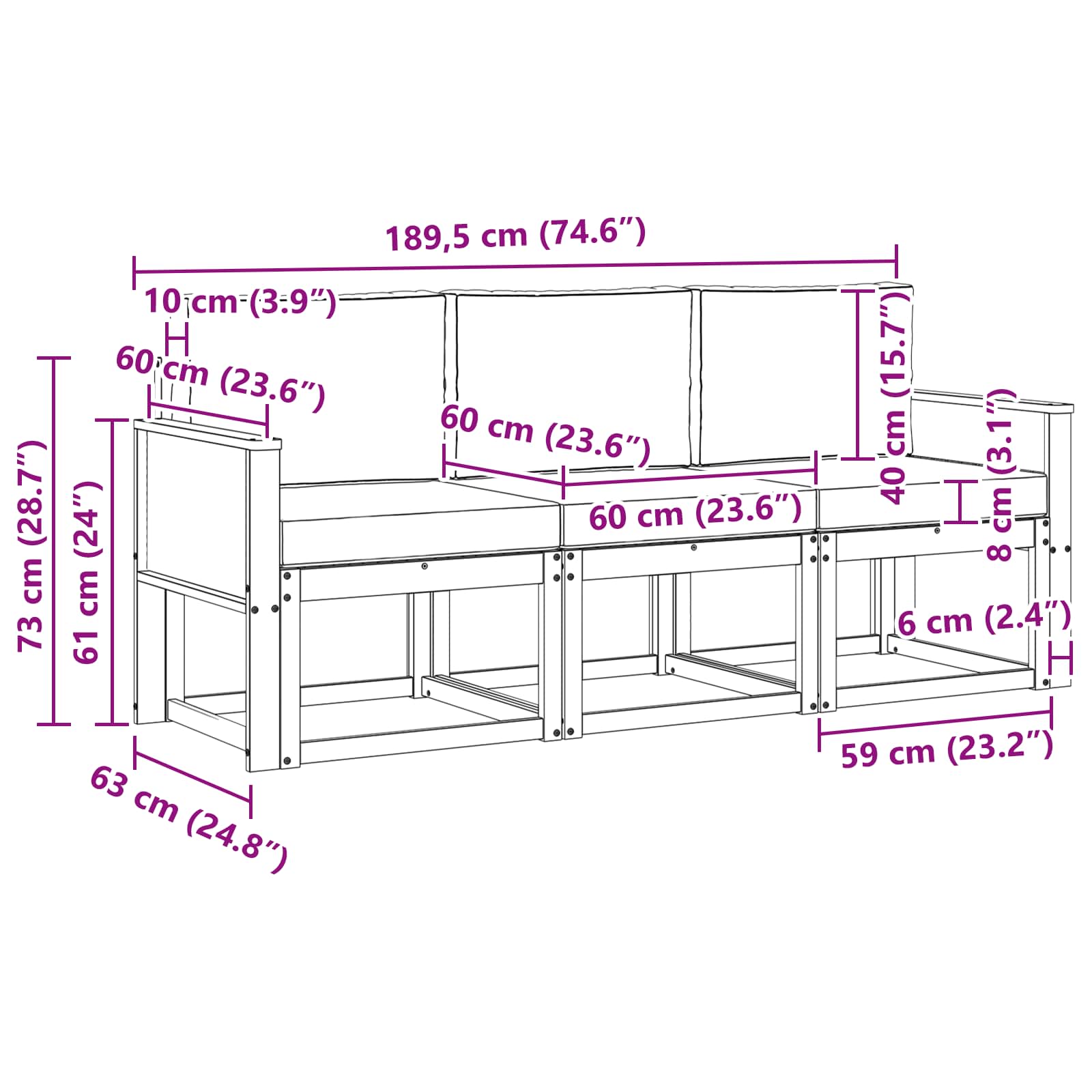 Zunanja garnitura za sedenje 3 pcs Naravna in svetlo siva - slika 6
