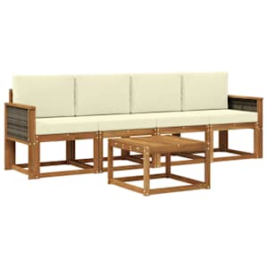 Zunanja garnitura za sedenje z blazino 4 pcs Naravna in smetana