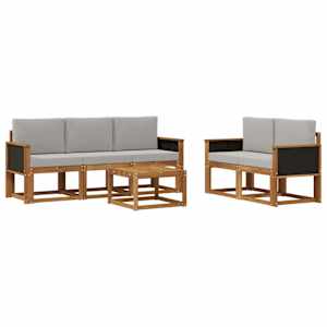 Zunanja garnitura za sedenje 6 pcs Naravna in svetlo siva