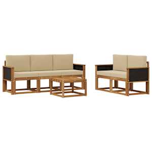 Zunanja garnitura za sedenje z blazino 6 pcs Naravna