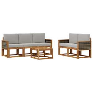 Zunanja garnitura za sedenje 6 pcs Naravna in svetlo siva