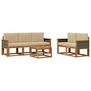 Zunanja garnitura za sedenje z blazino 6 pcs Naravna