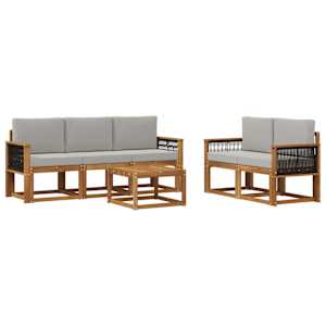 Zunanja garnitura za sedenje 6 pcs Naravna in svetlo siva