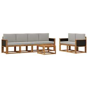 Zunanja garnitura za sedenje 6 pcs Naravna in svetlo siva