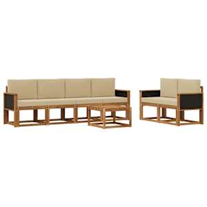 Zunanja garnitura za sedenje z blazino 6 pcs Naravna