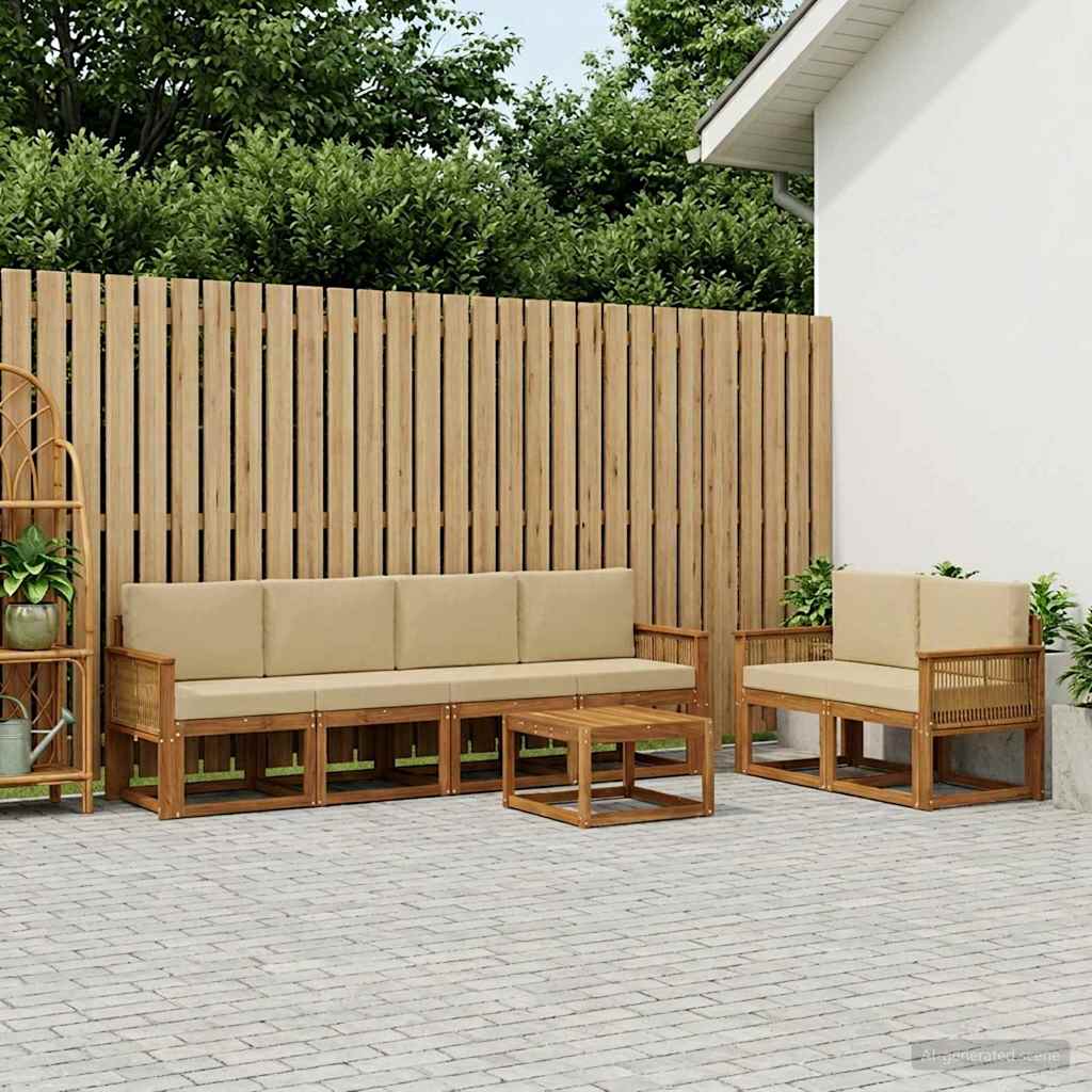 Udendørs sofagruppe - 7 dele i akacietræ, natur/beige, modulært loungesæt