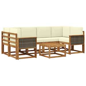 Zunanja garnitura za sedenje z blazino 5 pcs Naravna in smetana