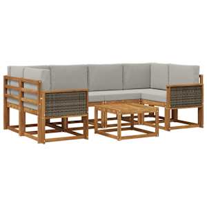 Zunanja garnitura za sedenje 5 pcs Naravna in svetlo siva