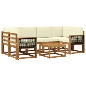 Zunanja garnitura za sedenje z blazino 5 pcs Naravna in smetana