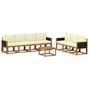 Zunanja garnitura za sedenje z blazino 7 pcs Naravna in smetana