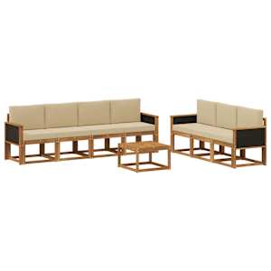 Zunanja garnitura za sedenje z blazino 7 pcs Naravna