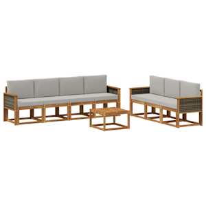 Zunanja garnitura za sedenje 7 pcs Naravna in svetlo siva