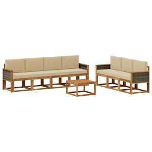 Zunanja garnitura za sedenje z blazino 7 pcs Naravna