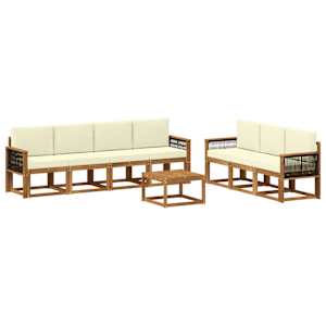 Zunanja garnitura za sedenje z blazino 7 pcs Naravna in smetana