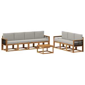 Zunanja garnitura za sedenje 7 pcs Naravna in svetlo siva