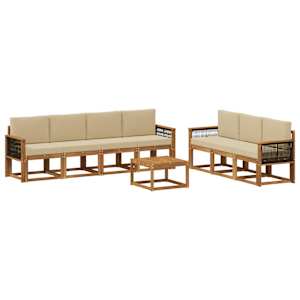 Zunanja garnitura za sedenje z blazino 7 pcs Naravna