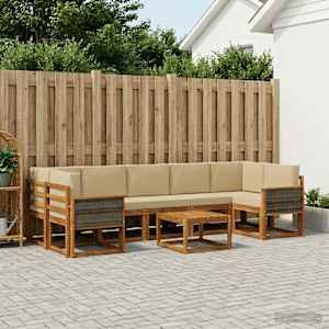 Zunanja garnitura za sedenje z blazino 6 pcs Naravna