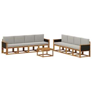 Zunanja garnitura za sedenje 7 pcs Naravna in svetlo siva