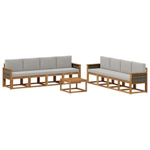 Zunanja garnitura za sedenje 7 pcs Naravna in svetlo siva