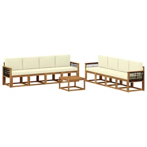 Zunanja garnitura za sedenje z blazino 7 pcs Naravna in smetana