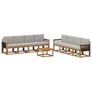 Zunanja garnitura za sedenje 7 pcs Naravna in svetlo siva