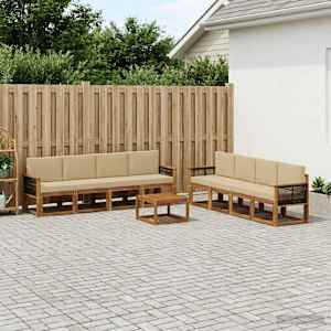 Zunanja garnitura za sedenje z blazino 7 pcs Naravna