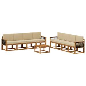 Zunanja garnitura za sedenje z blazino 7 pcs Naravna