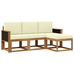 Zunanja garnitura za sedenje z blazino 4 pcs Naravna in smetana