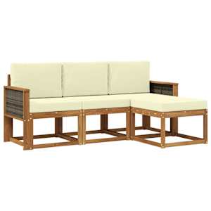 Zunanja garnitura za sedenje z blazino 4 pcs Naravna in smetana