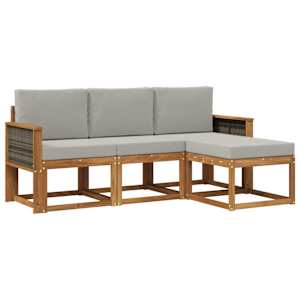Zunanja garnitura za sedenje 4 pcs Naravna in svetlo siva