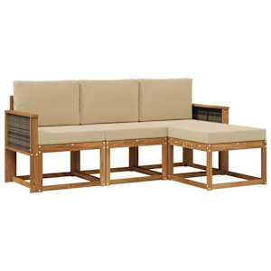 Zunanja garnitura za sedenje z blazino 4 pcs Naravna