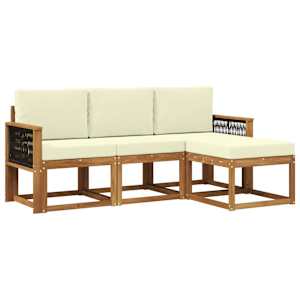 Zunanja garnitura za sedenje z blazino 4 pcs Naravna in smetana