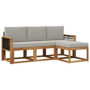 Zunanja garnitura za sedenje 4 pcs Naravna in svetlo siva