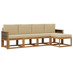 Zunanja garnitura za sedenje 5 pcs Naravna in bež Poliester