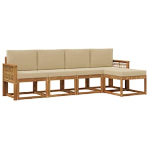 Zunanja garnitura za sedenje 5 pcs Naravna in bež Poliester