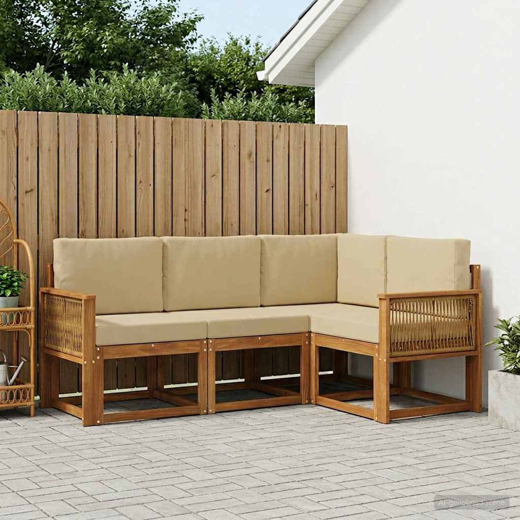 vidaXL Buiten bankenset 4 st 4-zits Natuurlijk en Beige