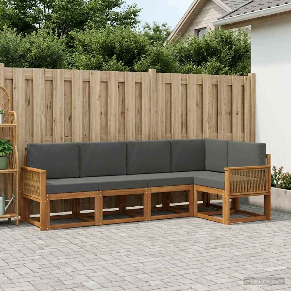 Udendørs sofagruppe i akacietræ - 5-personers modulsofa, naturlig/antracit
