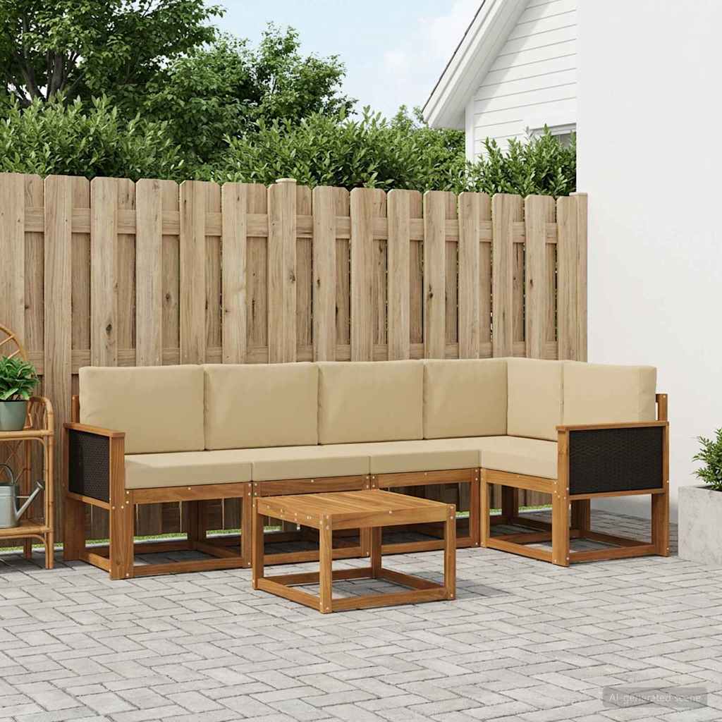 vidaXL Udendørs sofagruppe 6 stk. Naturlig og Beige Massivt Akacietræ