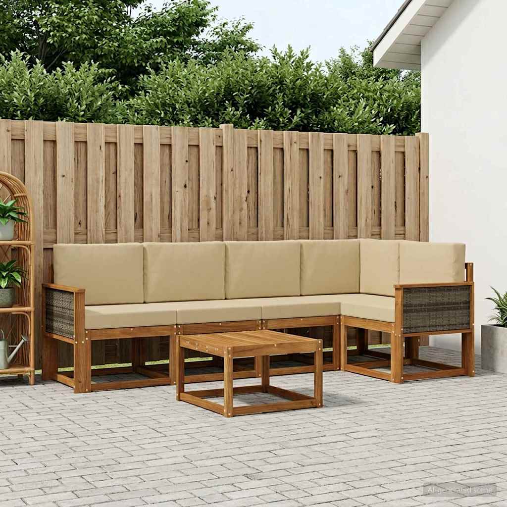 vidaXL Udendørs sofagruppe 6 stk. Naturlig og Beige Massivt Akacietræ