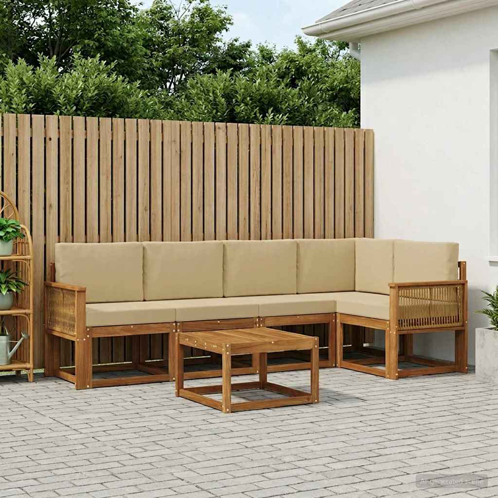 vidaXL Udendørs sofagruppe 6 stk. Naturlig og Beige Massivt Akacietræ
