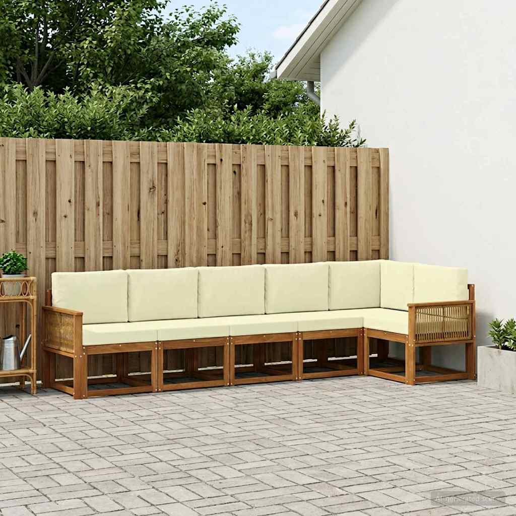 Udendørs modulsofa med puder - 6 dele, naturlig/creme, polyester