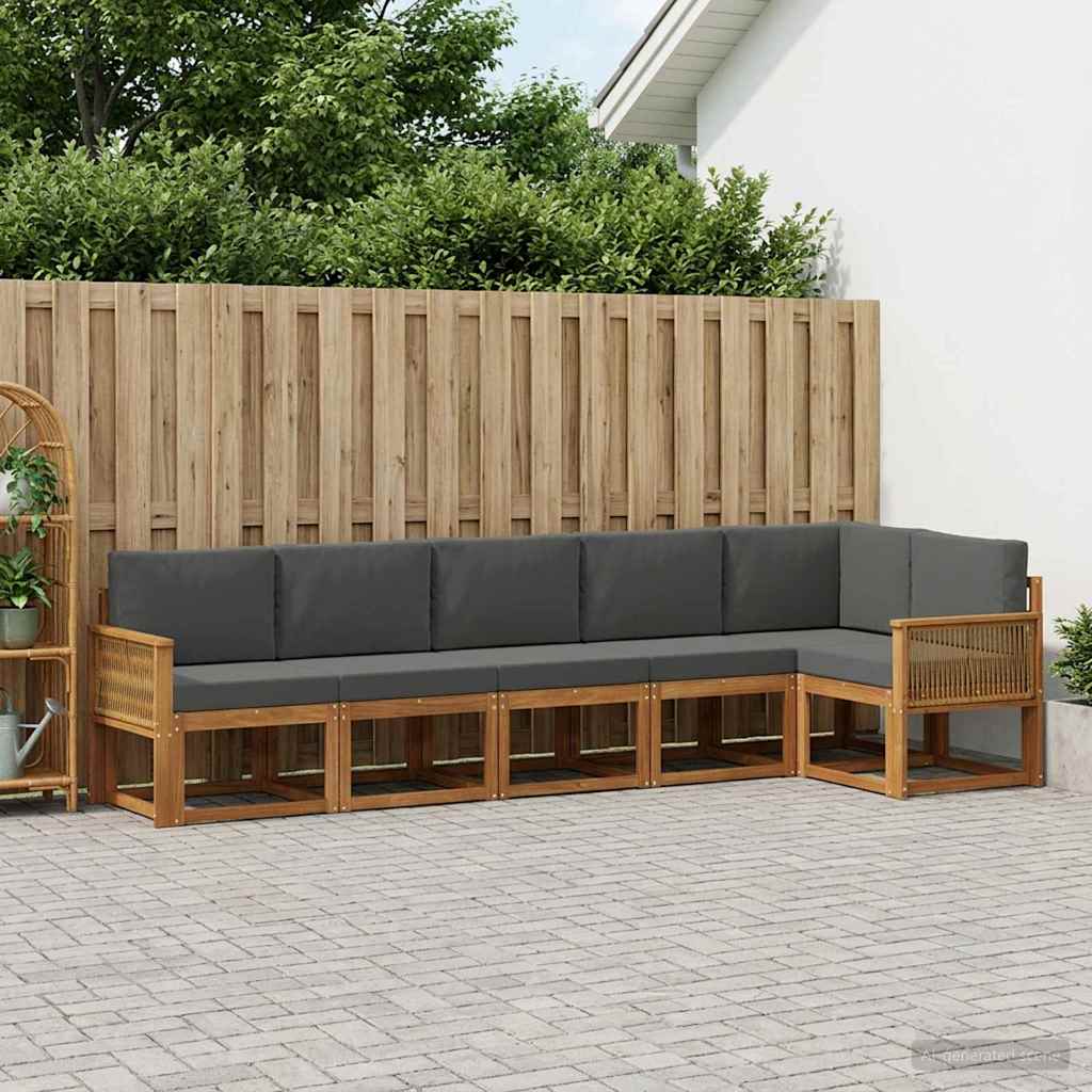 vidaXL Udendørs sofagruppe 6 stk. 6-personers Naturlig og Antracit