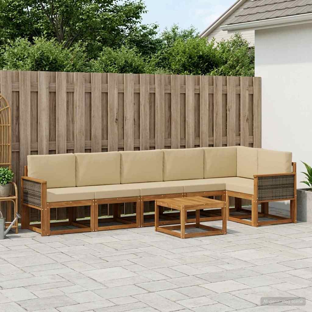 Udendørs modulær sofagruppe i akacietræ - 7 dele, naturlig/beige polyester