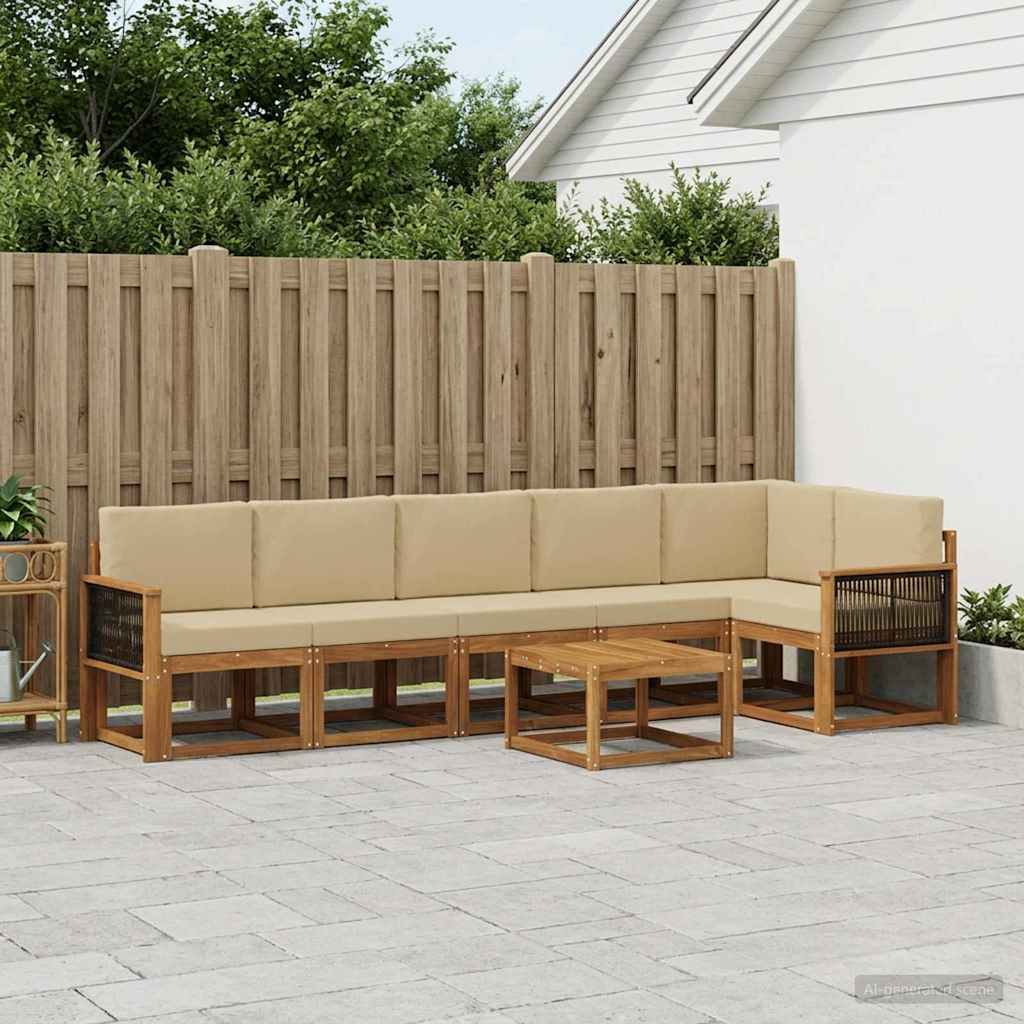 vidaXL Udendørs sofagruppe 7 stk. 6-personers Naturlig og Beige